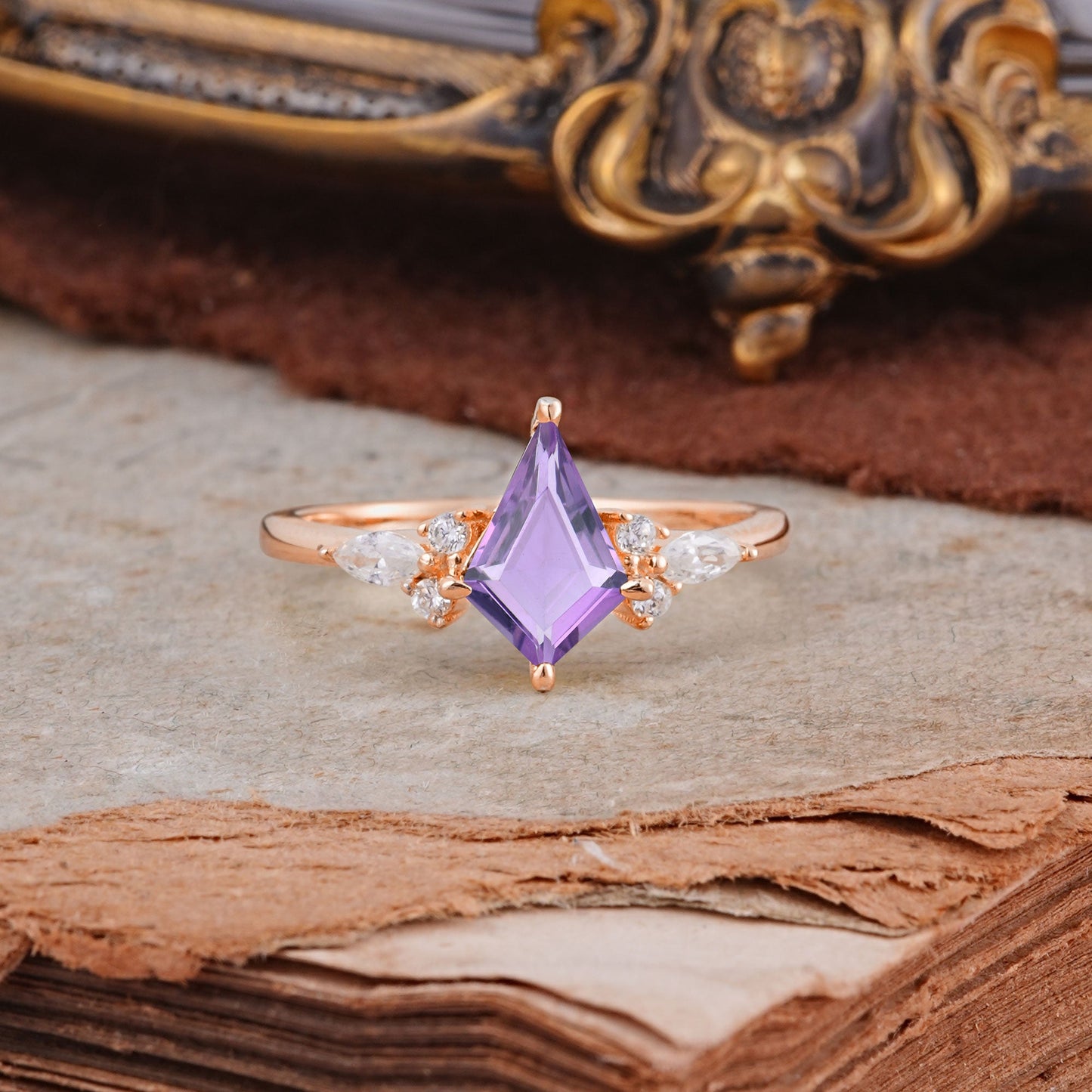 Classic 4 Prong Kite Cut Amethyst Engagement Ring