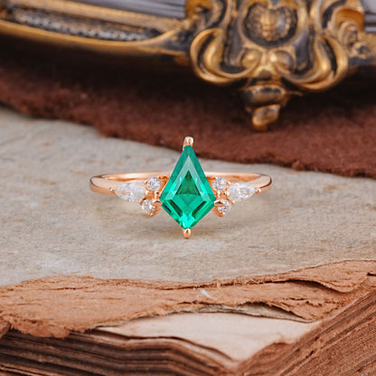 Classic 4 Prong Kite Cut Emerald Engagement Ring