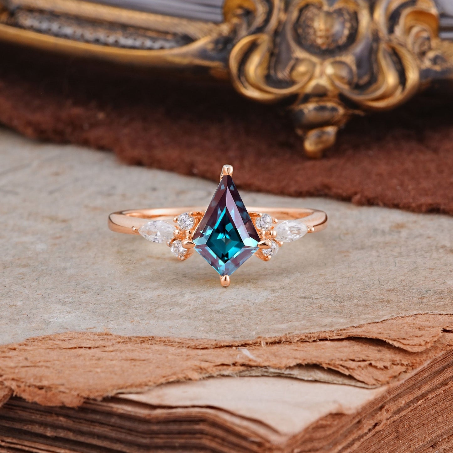 Classic 4 Prong Kite Cut Alexandrite Engagement Ring