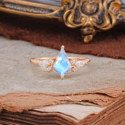 Classic 4 Prong Kite Cut Moonstone Engagement Ring