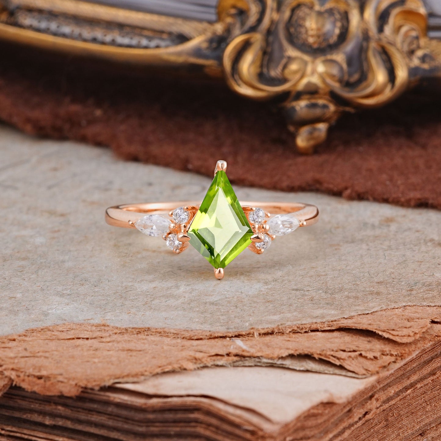 Classic 4 Prong Kite Cut Peridot Engagement Ring