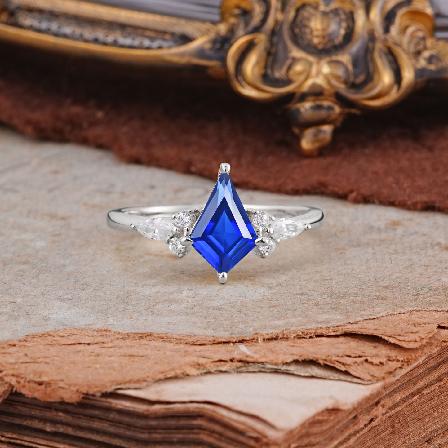 Classic 4 Prong Kite Cut Sapphire Engagement Ring