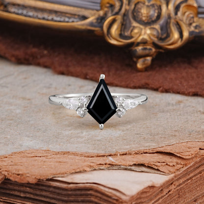 Classic 4 Prong Kite Cut Black Onyx Engagement Ring
