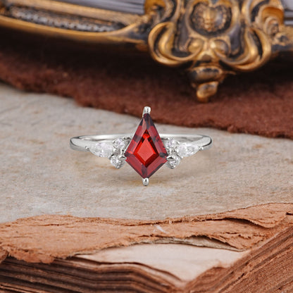 Classic 4 Prong Kite Cut Garnet Engagement Ring