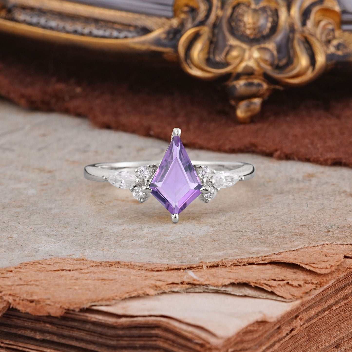 Classic 4 Prong Kite Cut Amethyst Engagement Ring