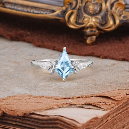 Classic 4 Prong Kite Cut Aquamarine Engagement Ring