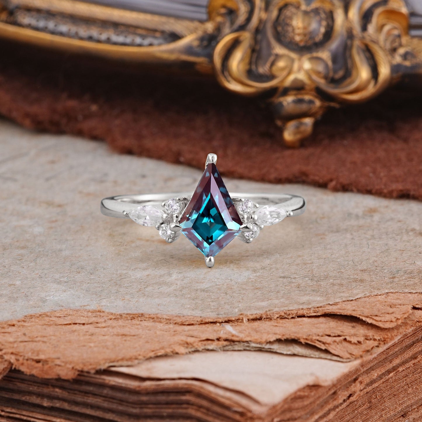 Classic 4 Prong Kite Cut Alexandrite Engagement Ring
