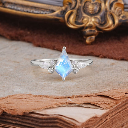 Classic 4 Prong Kite Cut Moonstone Engagement Ring