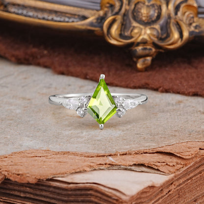 Classic 4 Prong Kite Cut Peridot Engagement Ring