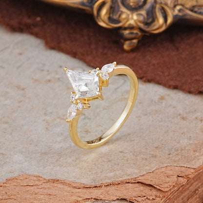 Classic 4 Prong Kite Cut Moissanite Engagement Ring