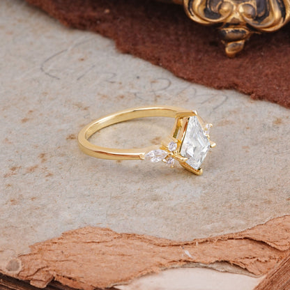 Classic 4 Prong Kite Cut Moissanite Engagement Ring