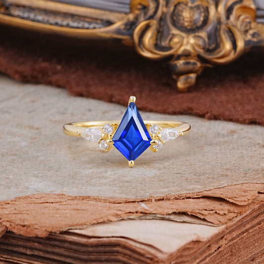 Classic 4 Prong Kite Cut Sapphire Engagement Ring