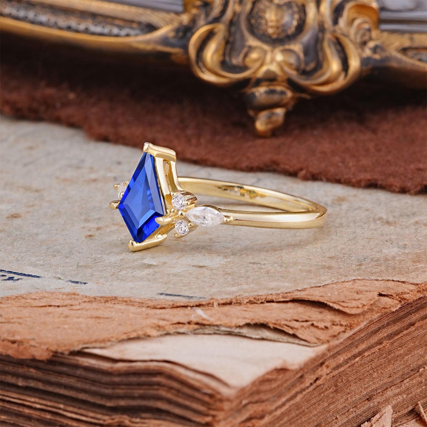 Classic 4 Prong Kite Cut Sapphire Engagement Ring