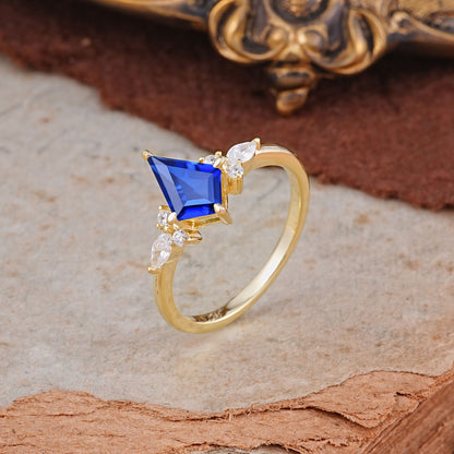 Classic 4 Prong Kite Cut Sapphire Engagement Ring