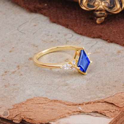 Classic 4 Prong Kite Cut Sapphire Engagement Ring