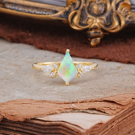 Classic 4 Prong Kite Cut Fire Opal Engagement Ring