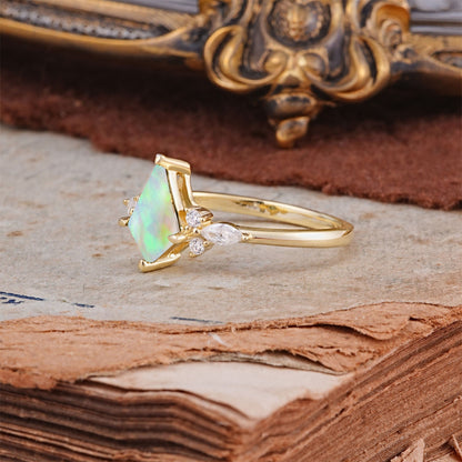 Classic 4 Prong Kite Cut Fire Opal Engagement Ring