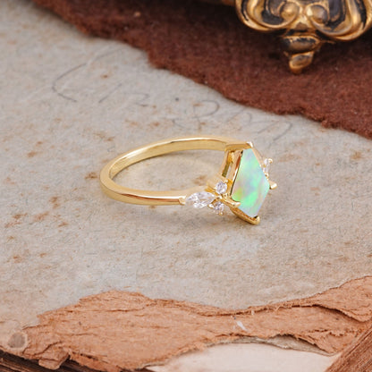 Classic 4 Prong Kite Cut Fire Opal Engagement Ring