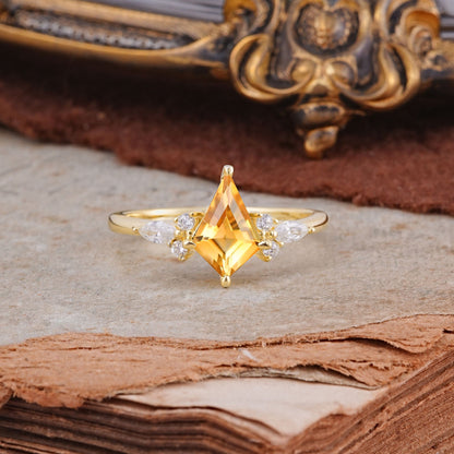 Classic 4 Prong Kite Cut Citrine Engagement Ring