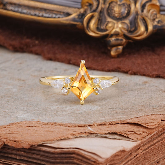 Classic 4 Prong Kite Cut Citrine Engagement Ring