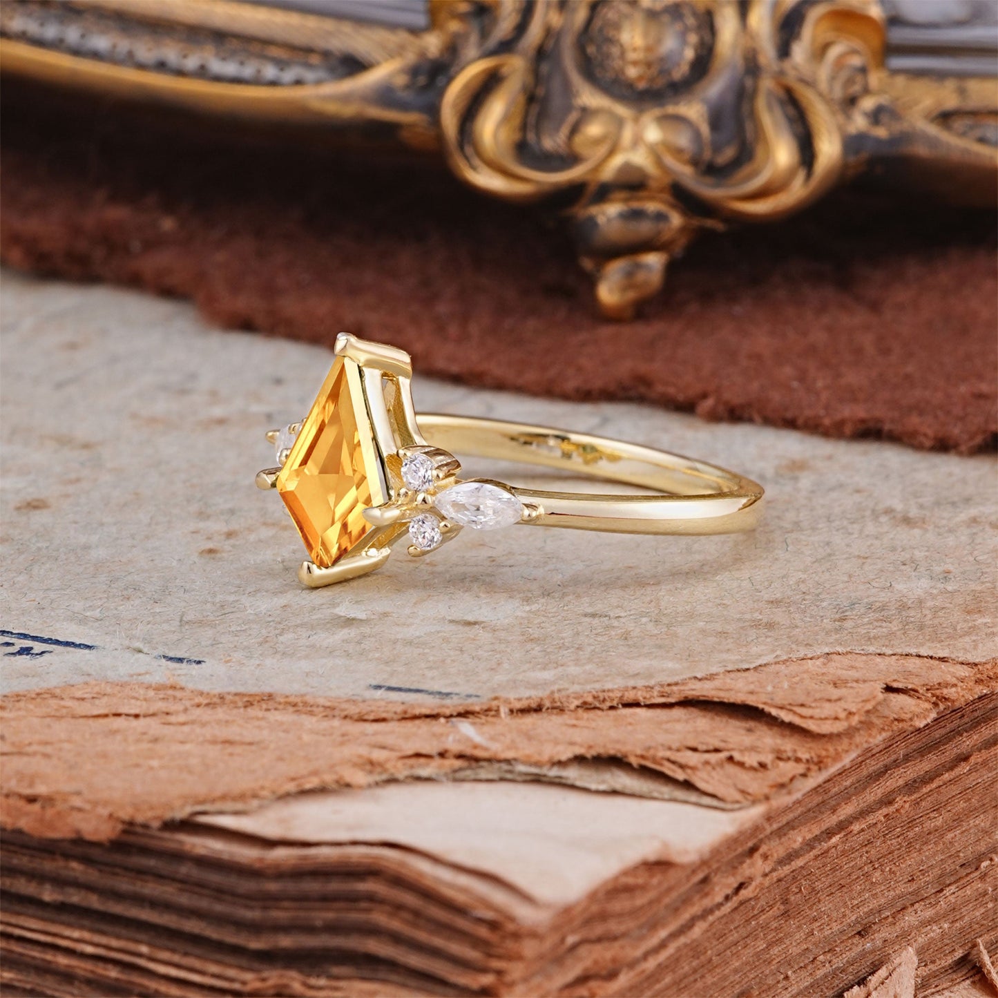 Classic 4 Prong Kite Cut Citrine Engagement Ring