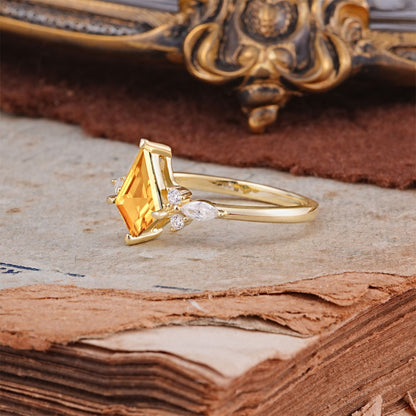 Classic 4 Prong Kite Cut Citrine Engagement Ring