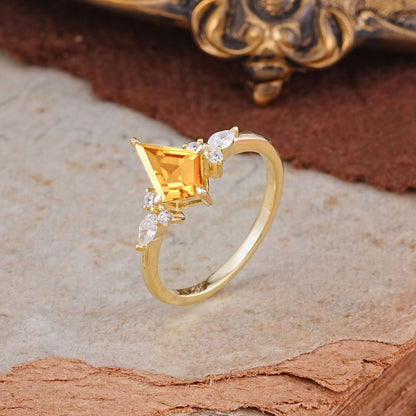 Classic 4 Prong Kite Cut Citrine Engagement Ring