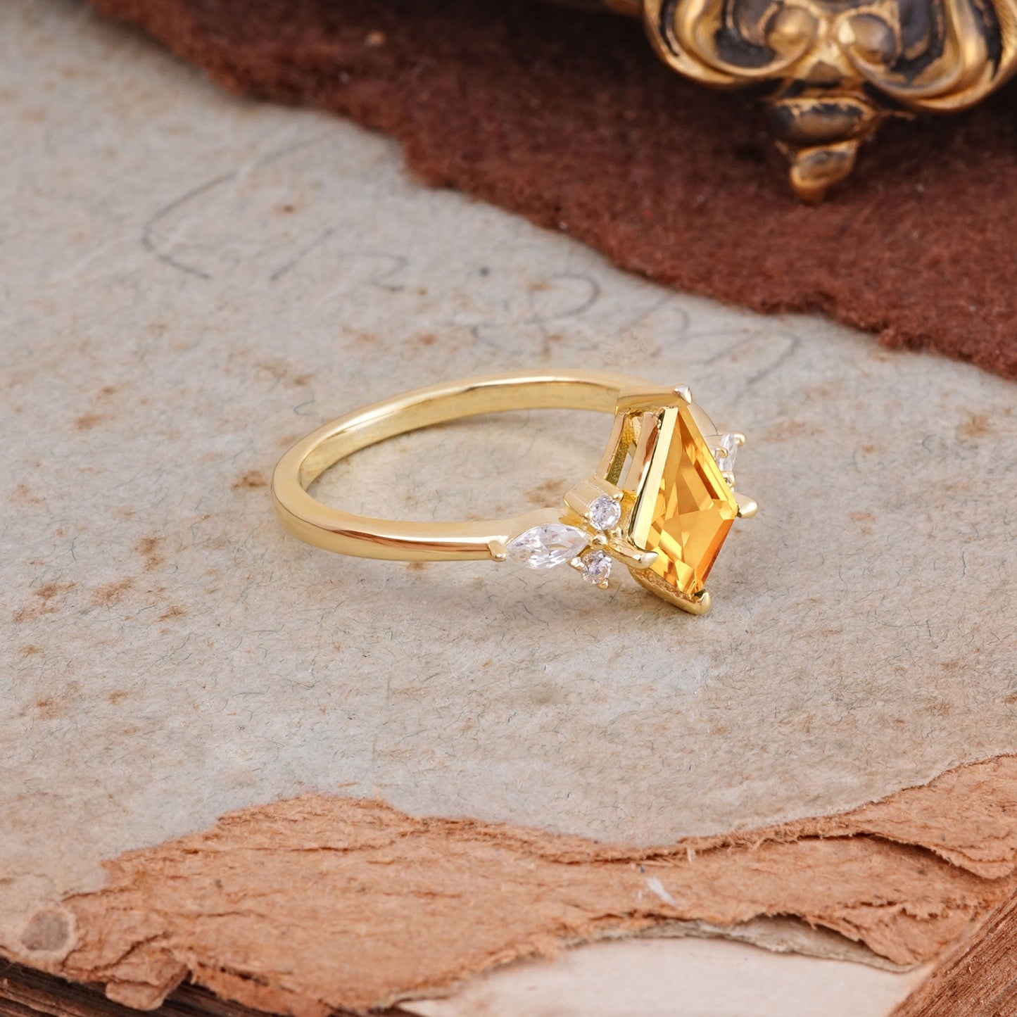 Classic 4 Prong Kite Cut Citrine Engagement Ring