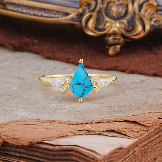 Classic 4 Prong Kite Cut Turquoise Engagement Ring
