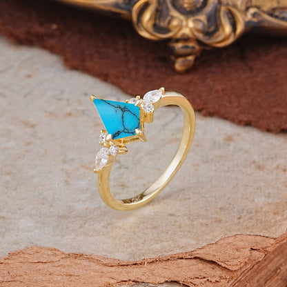 Classic 4 Prong Kite Cut Turquoise Engagement Ring