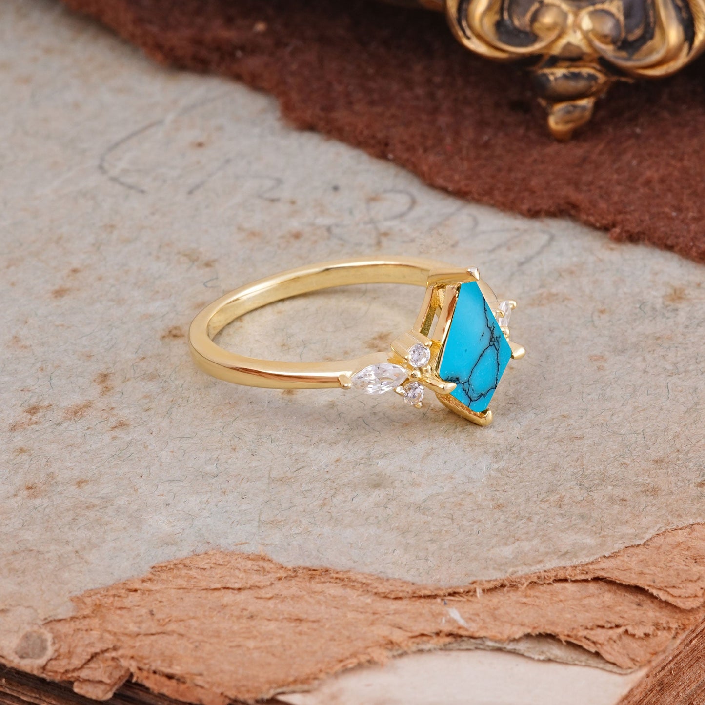 Classic 4 Prong Kite Cut Turquoise Engagement Ring
