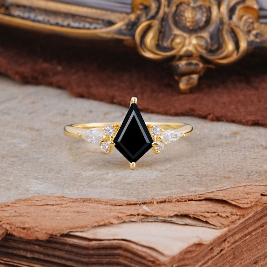 Classic 4 Prong Kite Cut Black Onyx Engagement Ring