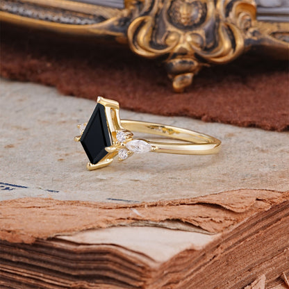 Classic 4 Prong Kite Cut Black Onyx Engagement Ring