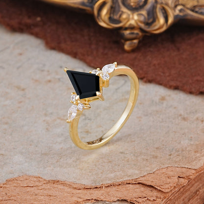 Classic 4 Prong Kite Cut Black Onyx Engagement Ring