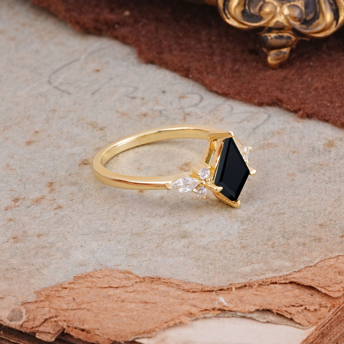 Classic 4 Prong Kite Cut Black Onyx Engagement Ring