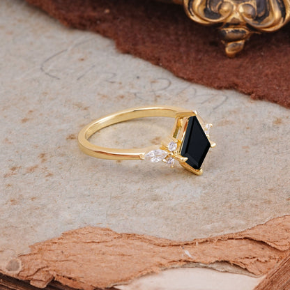 Classic 4 Prong Kite Cut Black Onyx Engagement Ring