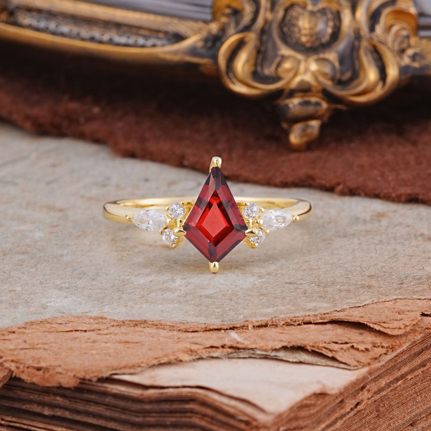 Classic 4 Prong Kite Cut Garnet Engagement Ring