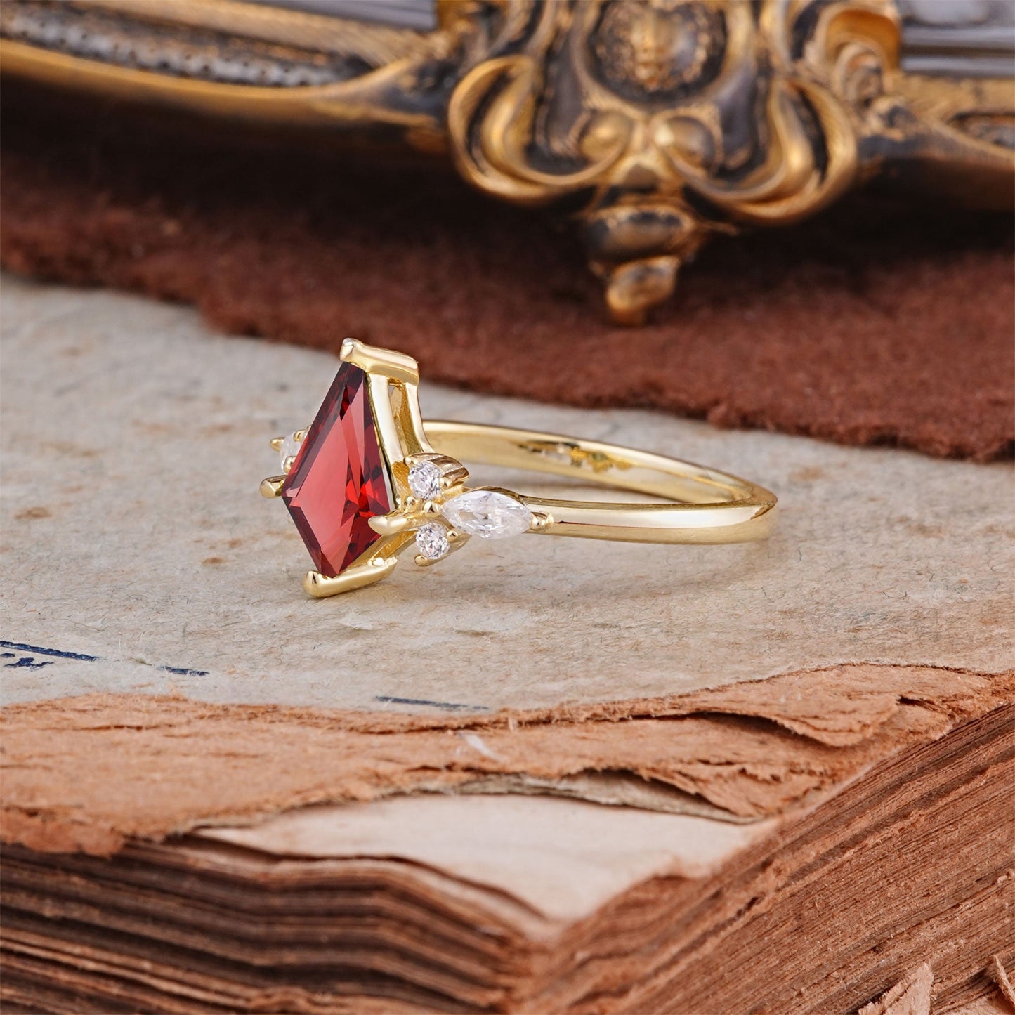Classic 4 Prong Kite Cut Garnet Engagement Ring