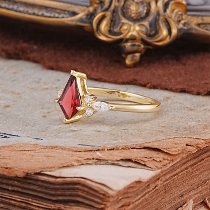 Classic 4 Prong Kite Cut Garnet Engagement Ring