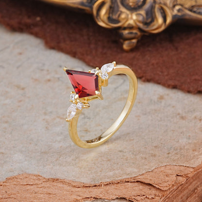 Classic 4 Prong Kite Cut Garnet Engagement Ring
