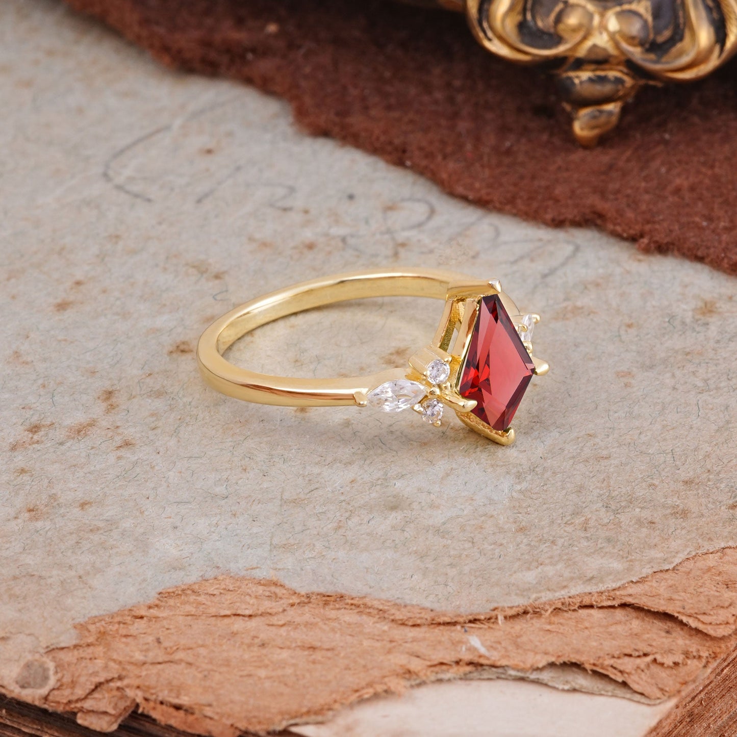 Classic 4 Prong Kite Cut Garnet Engagement Ring