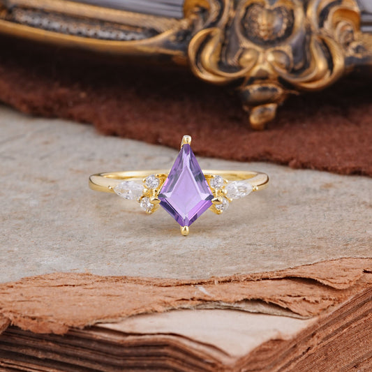 Classic 4 Prong Kite Cut Amethyst Engagement Ring