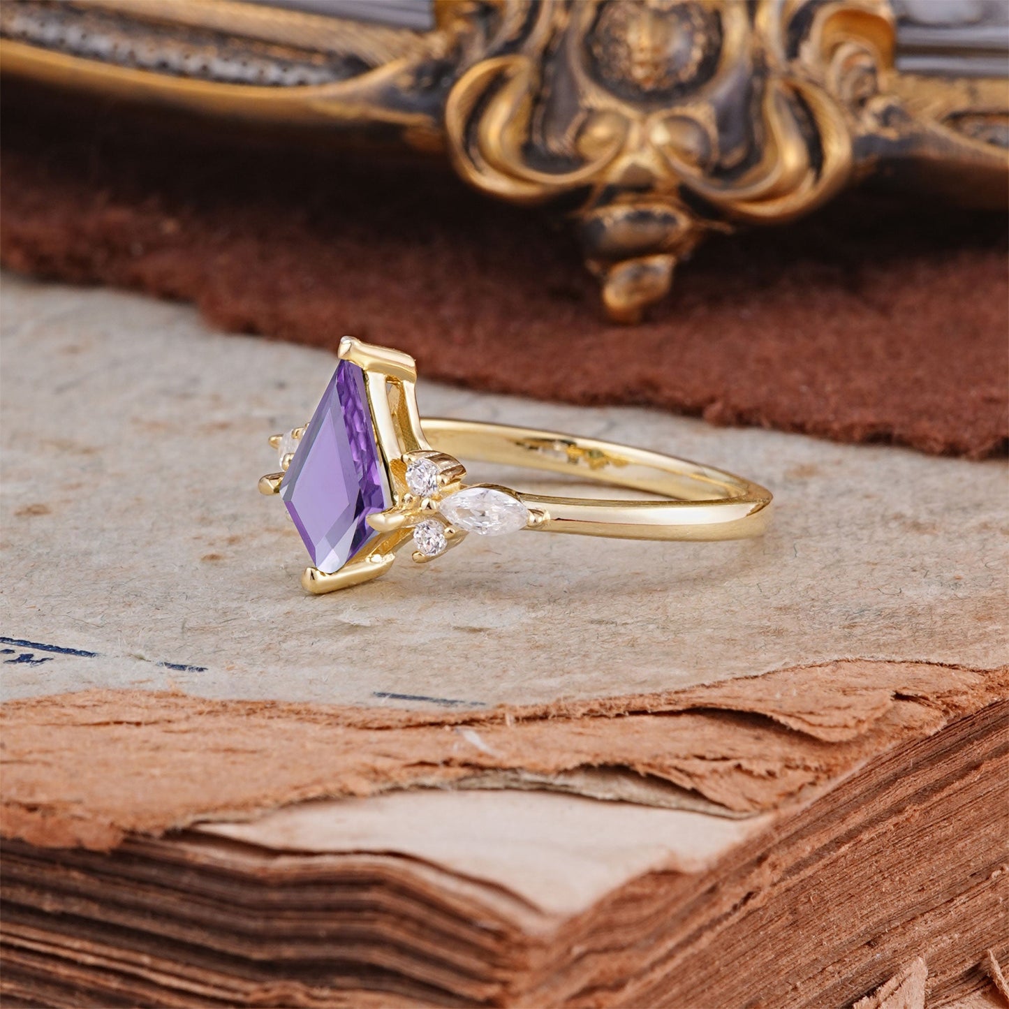 Classic 4 Prong Kite Cut Amethyst Engagement Ring