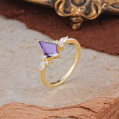 Classic 4 Prong Kite Cut Amethyst Engagement Ring