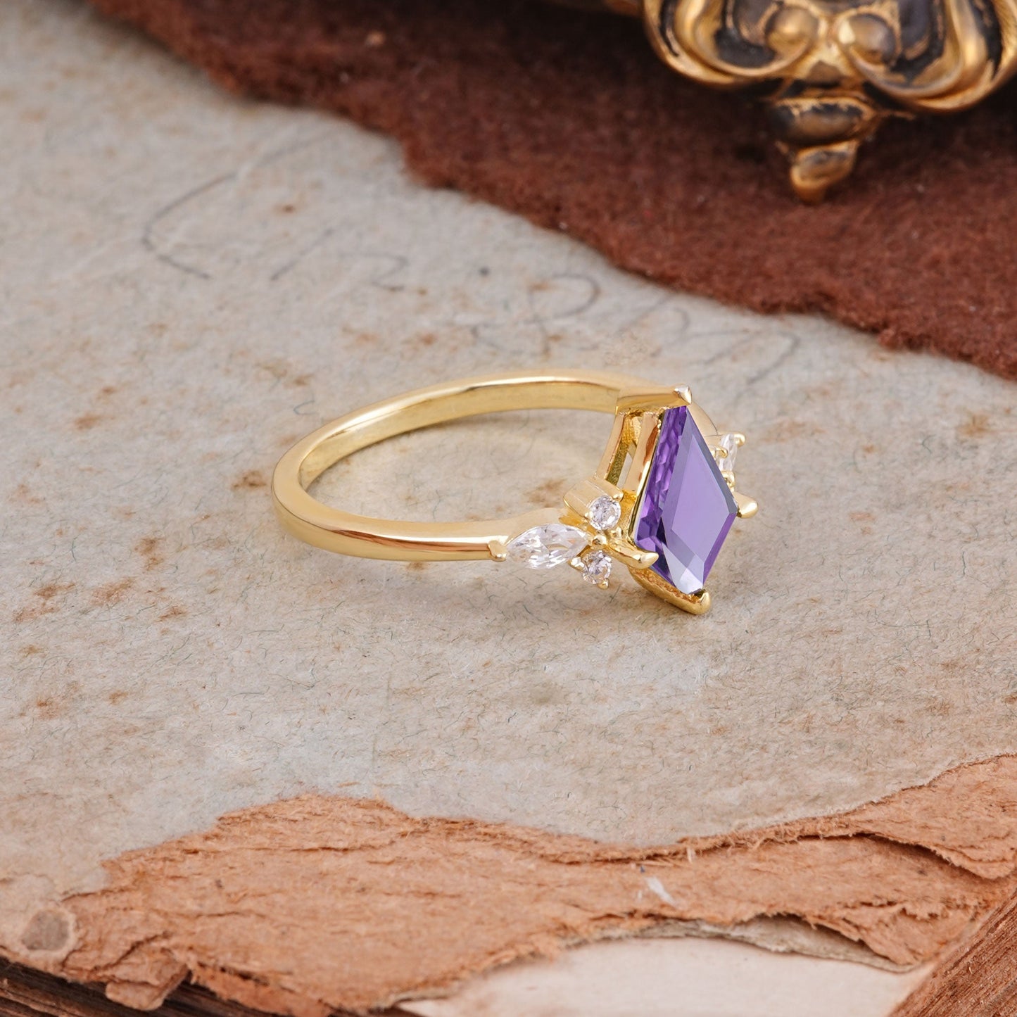 Classic 4 Prong Kite Cut Amethyst Engagement Ring