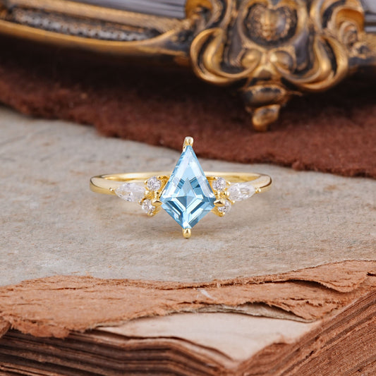 Classic 4 Prong Kite Cut Aquamarine Engagement Ring