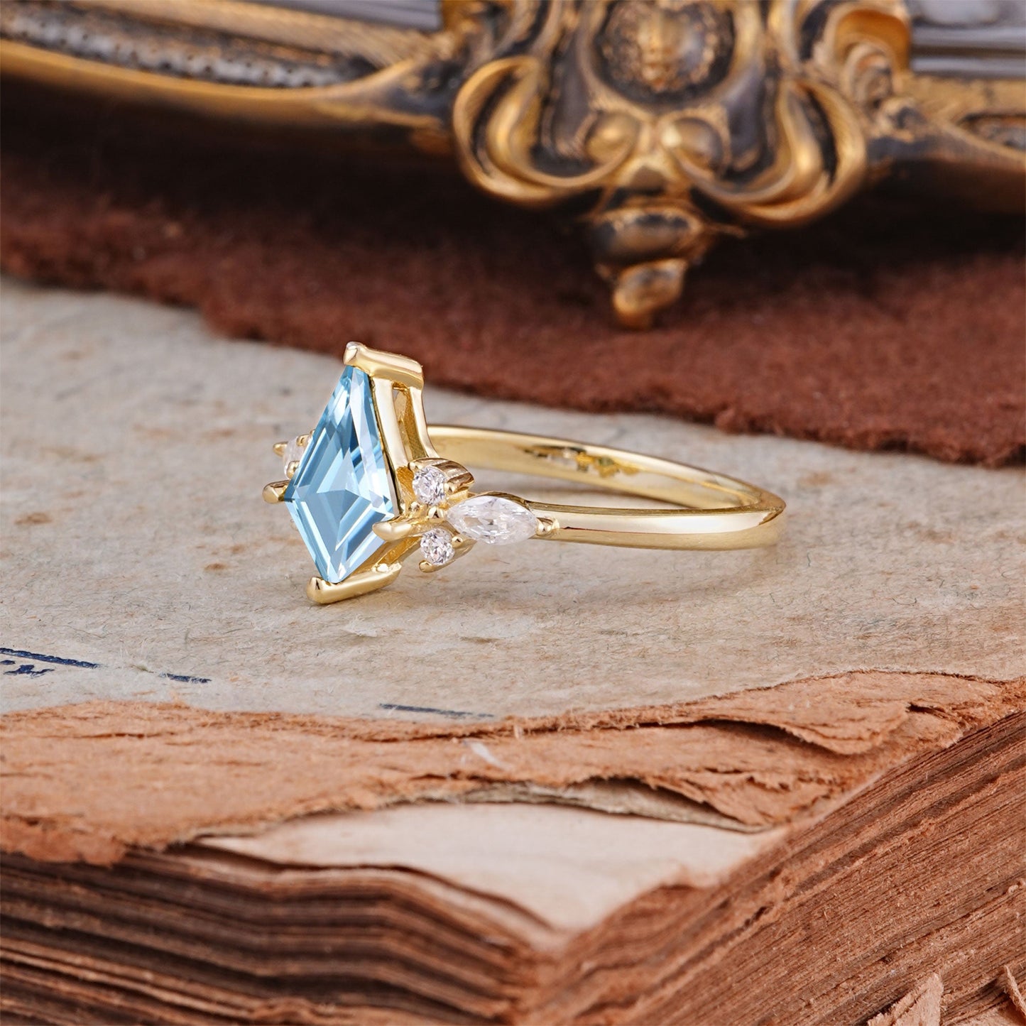Classic 4 Prong Kite Cut Aquamarine Engagement Ring
