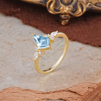 Classic 4 Prong Kite Cut Aquamarine Engagement Ring