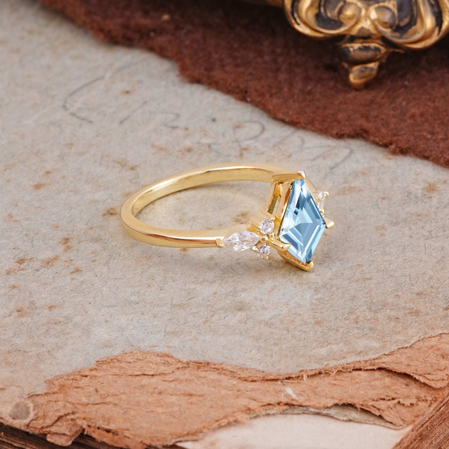 Classic 4 Prong Kite Cut Aquamarine Engagement Ring