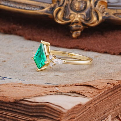 Classic 4 Prong Kite Cut Emerald Engagement Ring